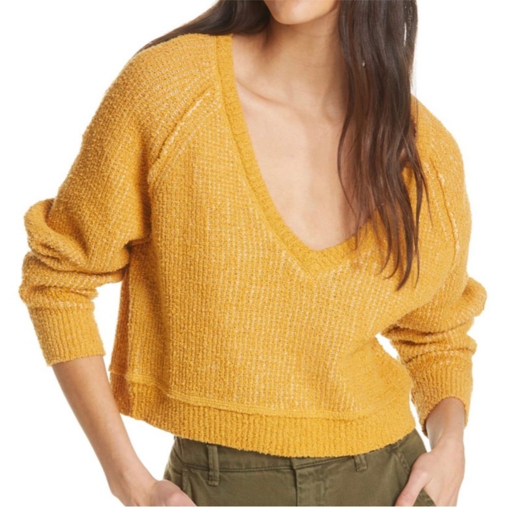 Free People Mustard Cropped Sweater